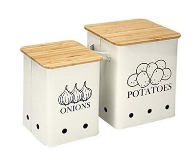 Potato Onion Storage Bin, Kitchen Storage Canister Potato & Onion Tin Set White