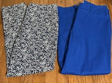 2 Pairs Of Women  s Size 4 Talbots The Perfect Crop Pants. Blue/ Navy-white Flora