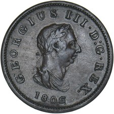 1806 Halfpenny - George III British Copper Coin - Nice