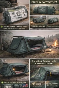 Kamp-Rite Elevated Tent Cot Portable Foldable w/ Carry Bag & Rain Fly