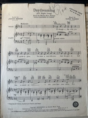 1938 Harry Warren Advance Artist Sheet Music  DAYDREAMING from  Gold-Diggers 