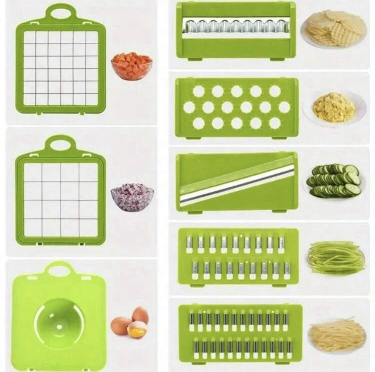 Multi-Functional Vegetable & Fruit Chopper Set 8-Piece, Green/Black
