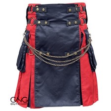 Men's Scottish Antique Chain Red and Black Utility kilt Modern Fashion kilt