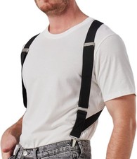 2 Clips Men's Suspenders X-Back Clip-On Elastic Braces for Formal and Black