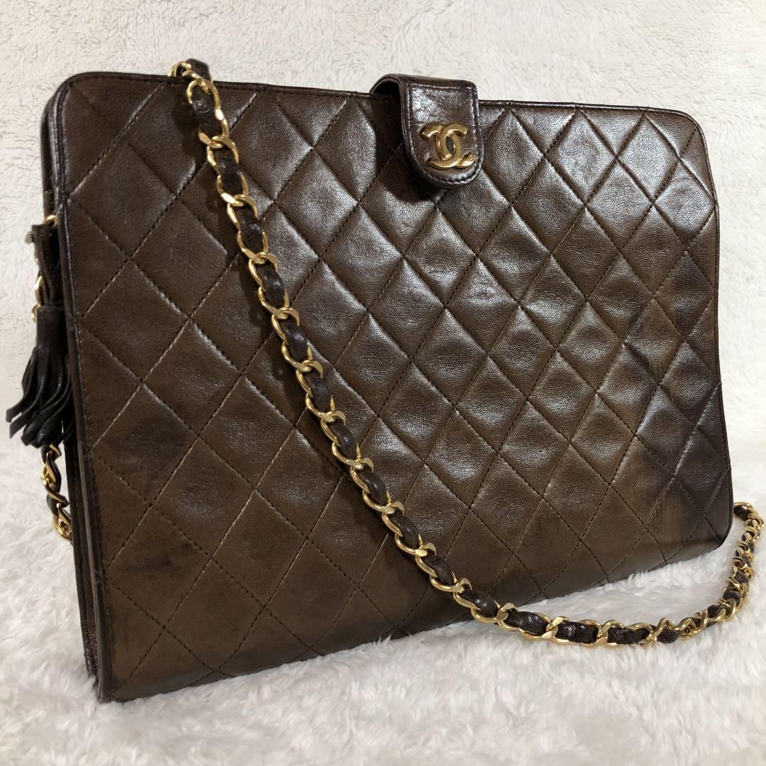 Chanel Vintage Matelasse Chain Shoulder Bag Brown Lambskin New From Japan