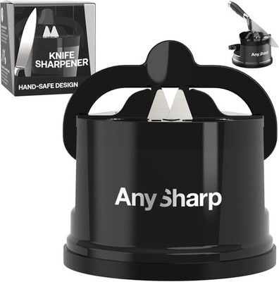 Compact Knife Sharpener for All Knives - Suction Base & 20-Degree Angle, Black