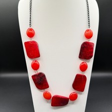Red Geometric Bead Statement Necklace Chunky Boho Festival Layering Jewelry Gift