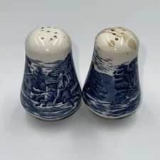Vintage Liberty Blue White Salt & Pepper Shakers Paul Revere Blue Staffordshire