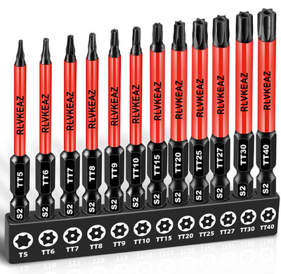 12-Piece Impact Security Torx Bit Set (T5-T40), 3-Inch Long S2 Steel Tamper-Proo