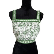 Jana Crop Top Womens M White Green Floral Square Neck Smocked Summer Festival