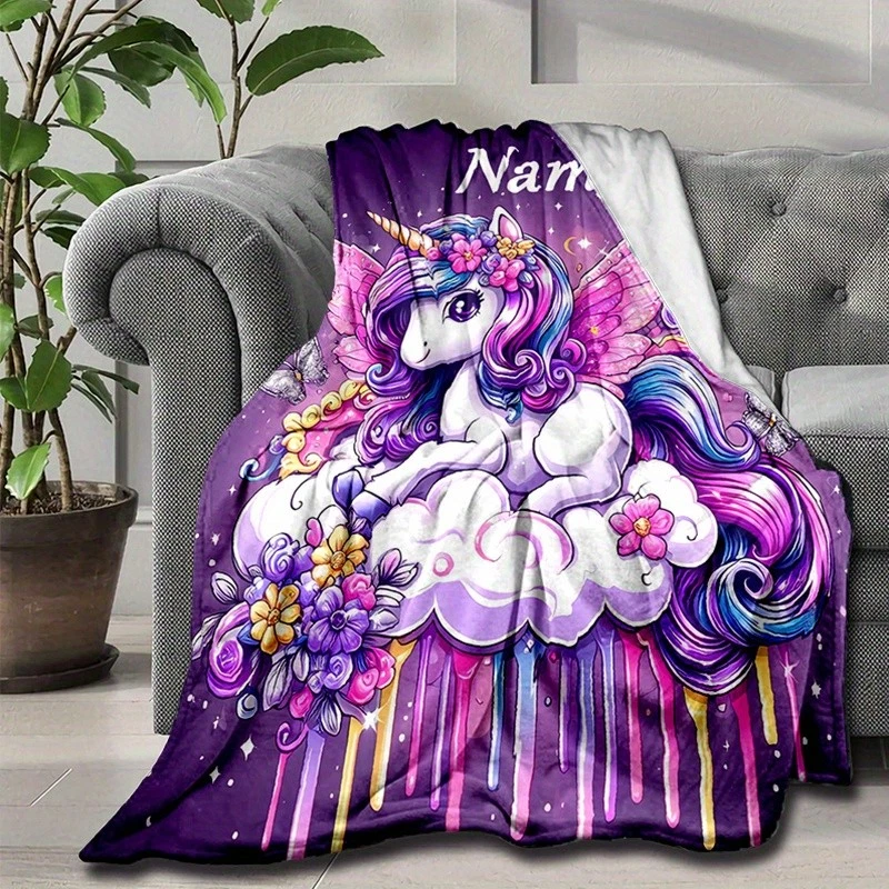 Customized name printed blanket unicorn blanket personalized soft warm blanket - Image 3 of 4