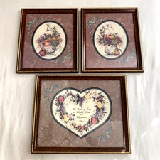 Set of 3 VTG Home Interior Homeco Fruits of Love Framed & Matted F Buckley