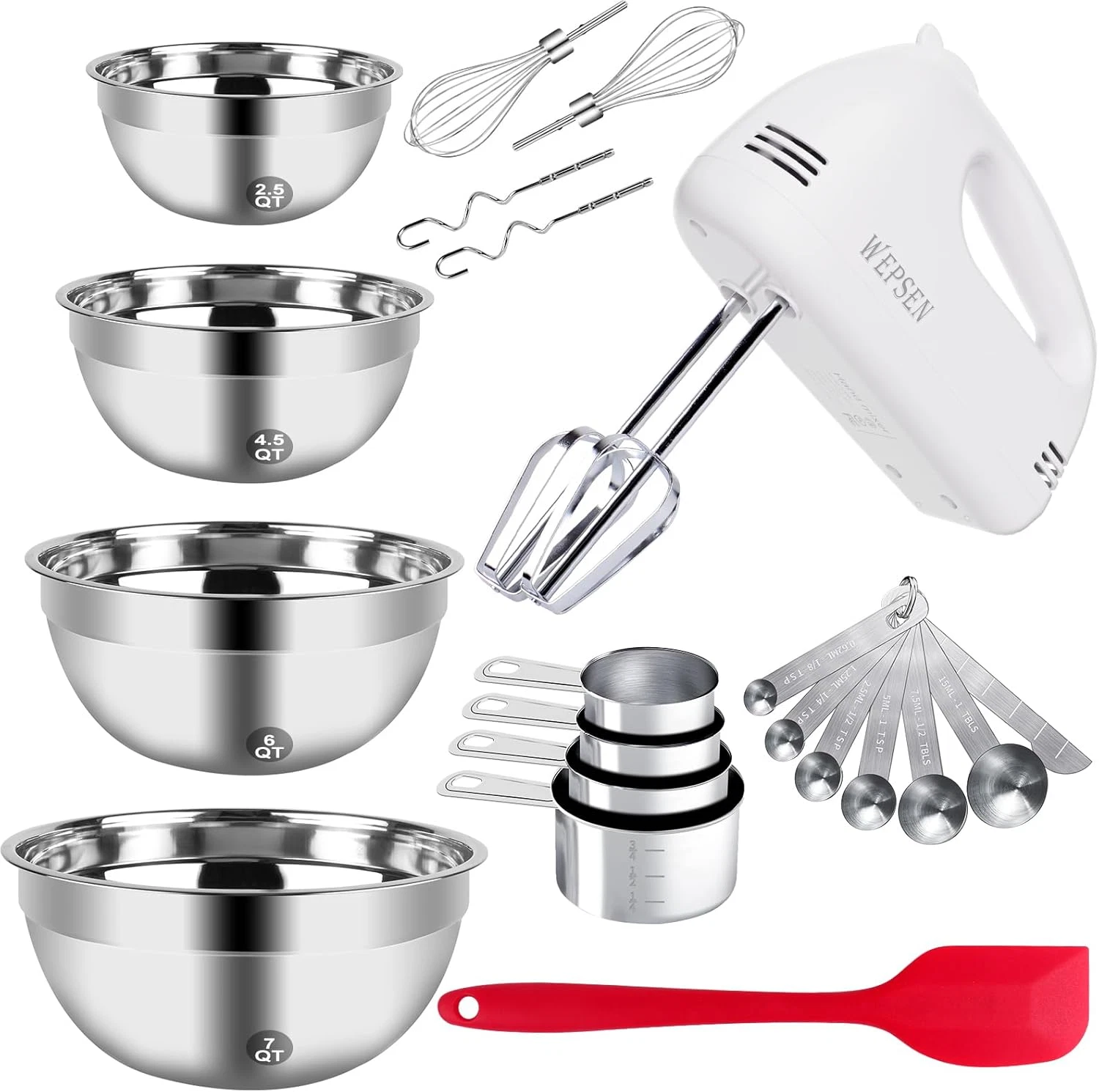 5-Speed Electric Hand Mixer, 4 Large Mixing Bowls Set, Handheld Mixers with Whis