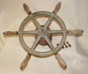 Antique Nautical Maritime Salvage Wood & Metal Boat Steering Wheel Helm Vintage