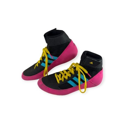 Adidas HVC2 Wrestling Shoes, Black/Pink/Blue/Yellow, Kids, Youth Size 4.5Y