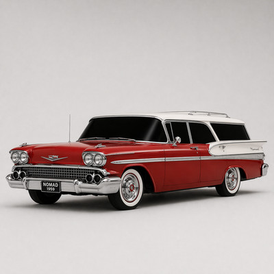 3D Printed 1959 Chevrolet Nomad Station Wagon Car Model White PLA Scale Choice