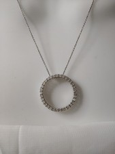 Genuine Round Cut Diamond Pave Circle Eternity Sterling Silver Pendant Necklace