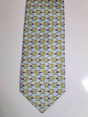 Peter Blair Silk Necktie Alligator Water Lily Pale Blue Gray Novelty Design Tie