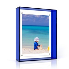 8x10 Inch Acrylic Picture Frame, Blue Floating Magnetic Photo Frame for Deskt...