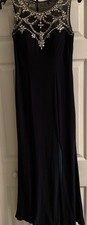 Betsy Adam Size 6 Long Gown Rhinestone Accents, Navy W/ Robins Egg Blue Panel
