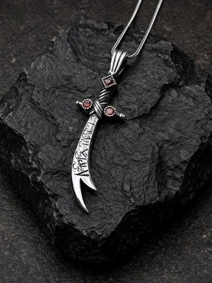 Silver Zulfiqar Necklace, Ruby Stone Sword Hz. Ali İslamic Sword Necklace