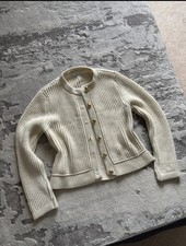Mango Cream Chunky Knitted Cardigan With Gold Buttons - Uk M