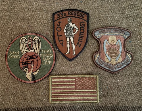 4 USAF Patches ~ 33rd Rescue Squadron HH-60 Jolly Green CSAR Pedro w/ Hook Loop