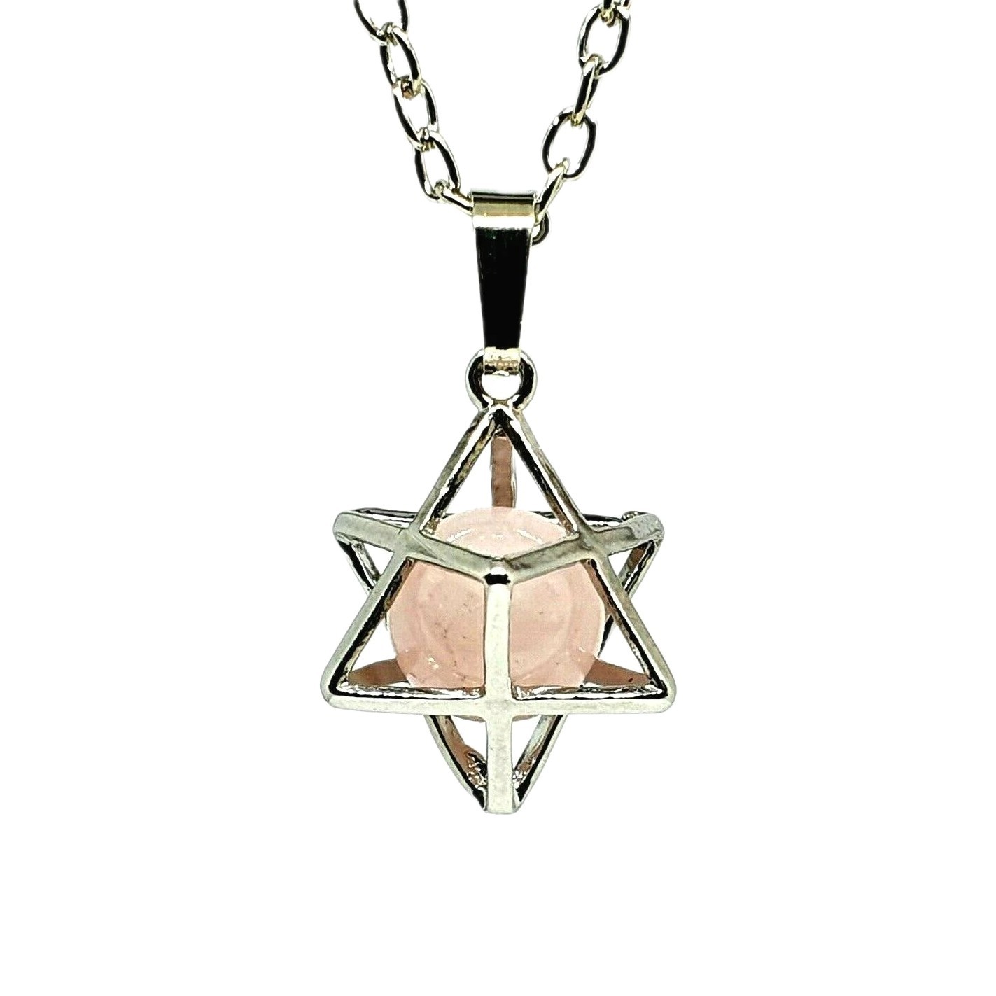 Merkaba Anhänger Halskette Rosenquarz Edelstein Kugel Streitwagen Heilige Geo...