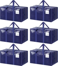 6 Pack Extra Heavy Duty Large Moving Bags with Strong Zipper & Sturdy Handles