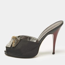 Giuseppe Zanotti Black Satin Crystal Embellished Mules Size 38.5