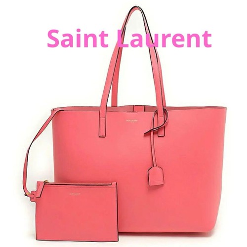 YSL Saint Laurent Tote Shoulder Bag Pink Leather w/ Pouch Clochette Women's