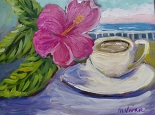 MONA VIVAR Original 11x14 Hibiscus Beach Abstract Expressionism Art Painting