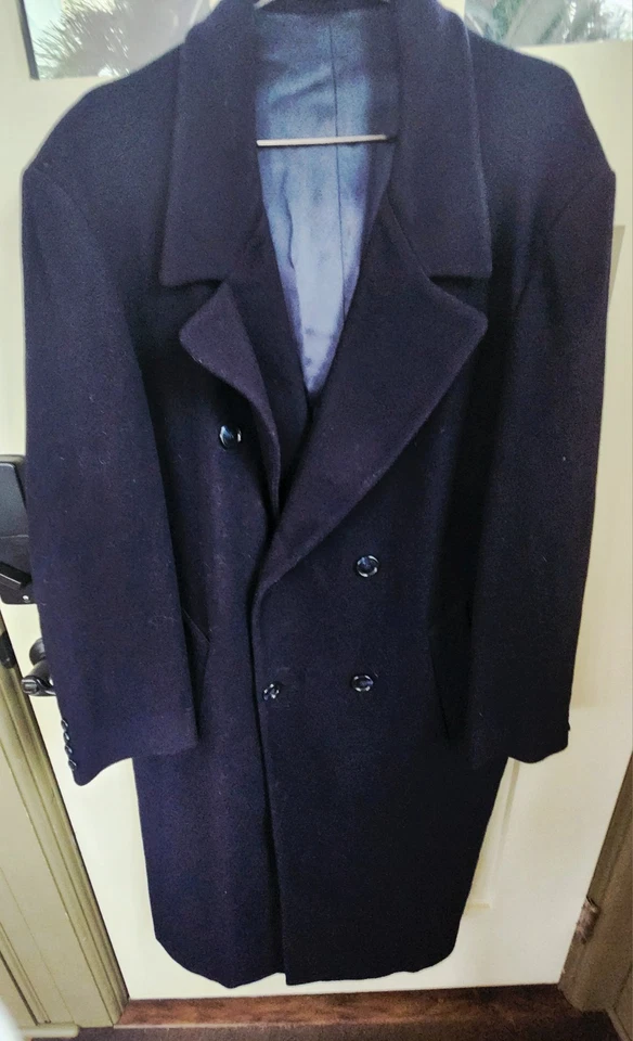 Vintage London Fog Overcoat Mens 40 Reg Navy Blue Wool Made in USA Topcoat 90s - Image 3 of 4