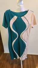 Green Tan Women Bodycon Dress Zip Back Midi Stretch Office Short Sleeve Sz XL