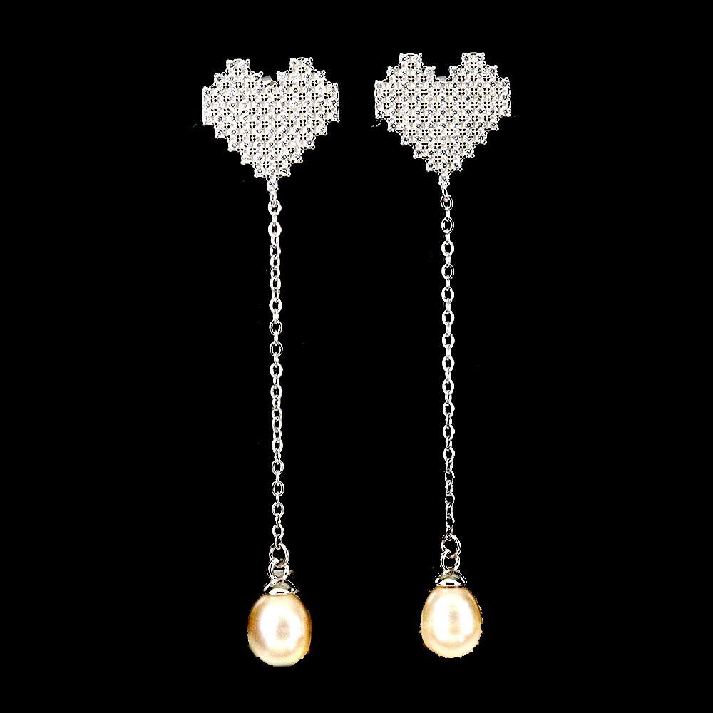 925 Sterling Silver Drop Earrings with 9x7mm Natural White Pearl