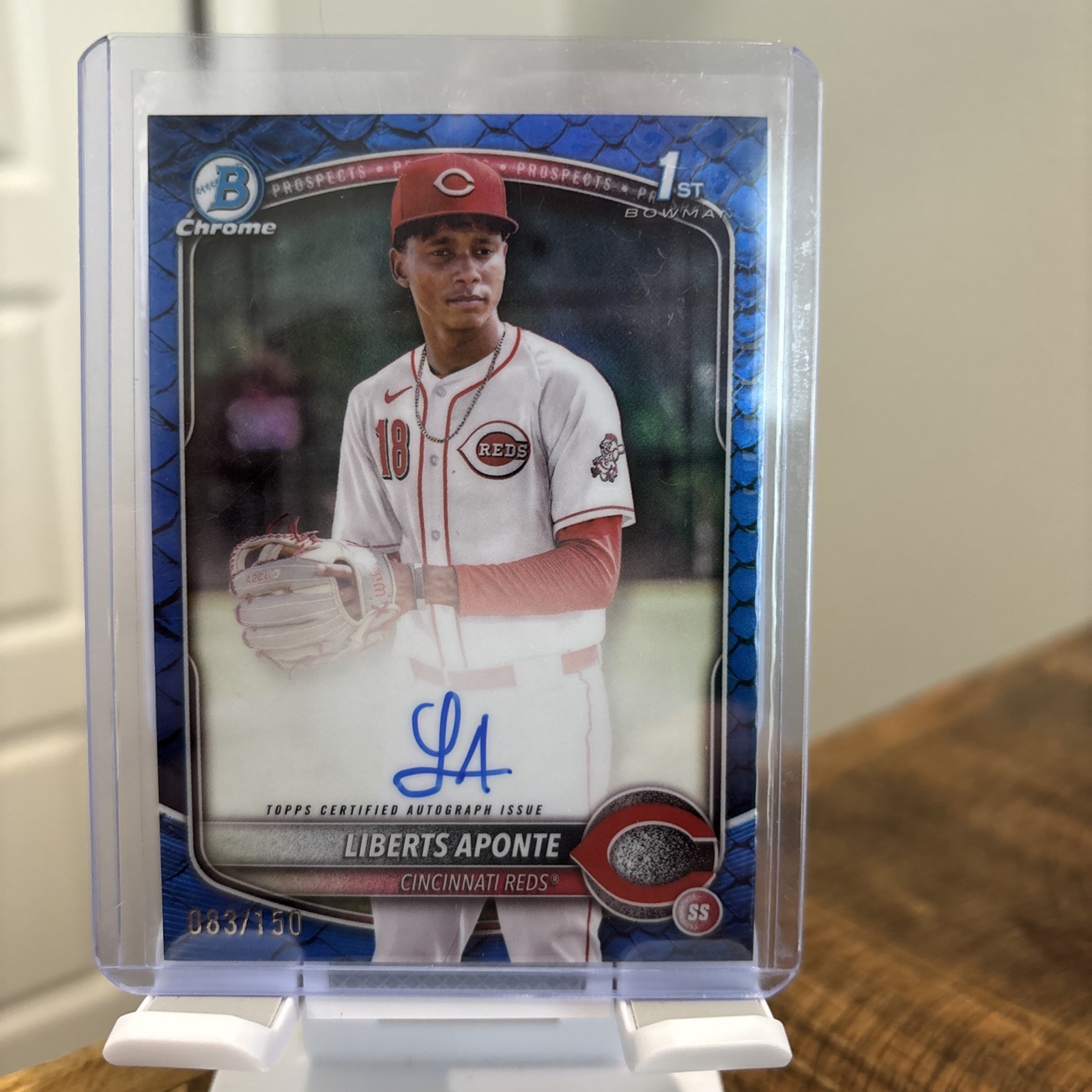 2025 Bowman Chrome Liberts Aponte Auto Reptilian Blue Refractor 1st #83/150