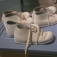 Vintage Children's White Leather Lace-Up Hard Sole Shoes Lot