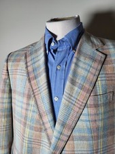 38S Vintage Pastel Pink Orange Blue Tartan Tweed Jacket Blazer Sport Coat