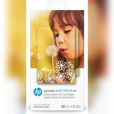 HP Sprocket Studio 4x6 Photo Paper Bundle, 80 Sheets  2 Cartridges Pack