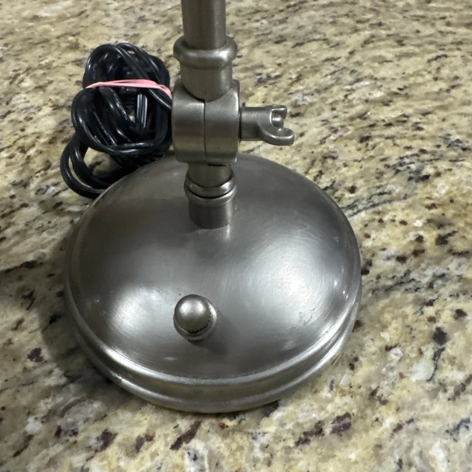 HEAVY Desk Lamp/ Brushed Nickel Three-Way Adjustable, Nice Cond. Cpix - Image 3 of 4