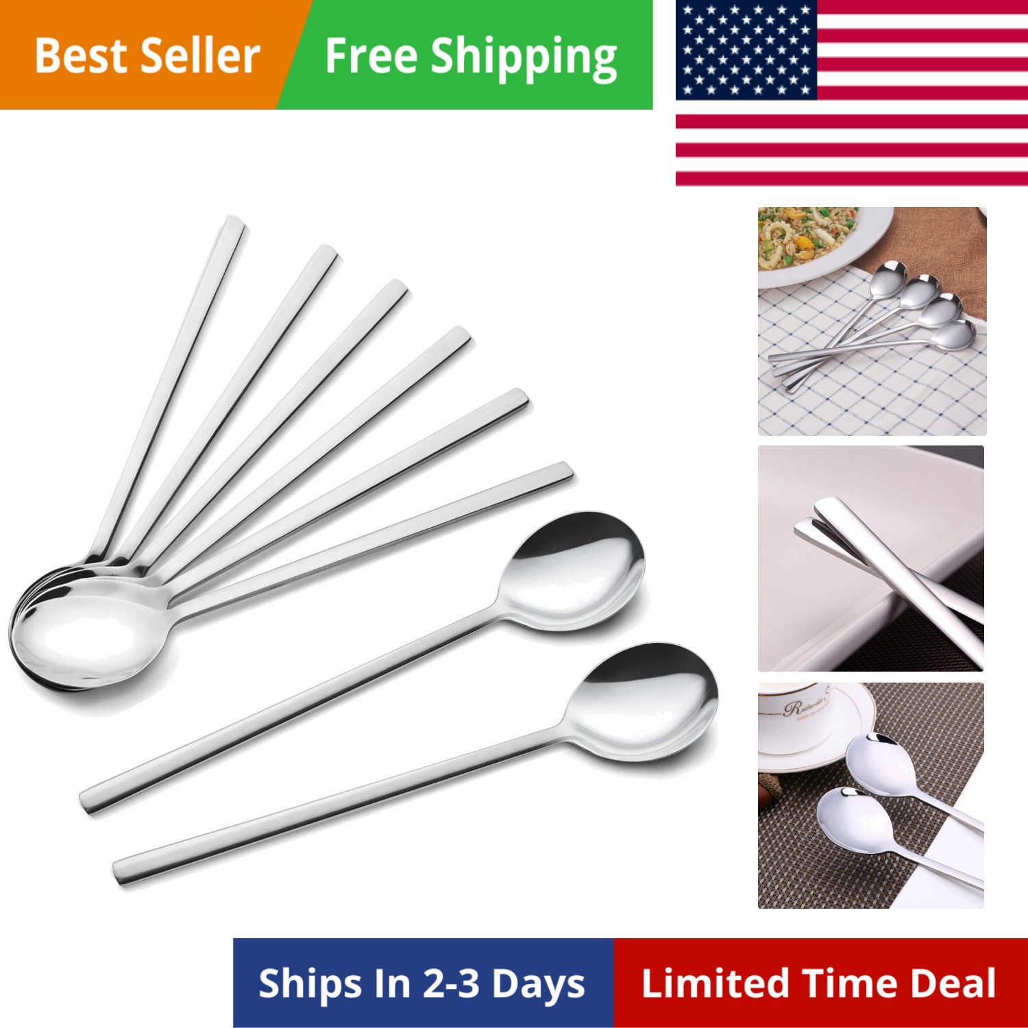 Spoons, 8 Pieces Korean Spoon, 8.5 Inch Stainless Steel Tabl