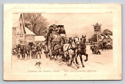1908 J.S. Sanderson Wells Winter Coach & Horses Postcard Bad Ems Germany