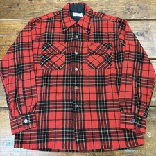 Vintage 70s JCPenney Loop Collar Plaid Flannel Button Up Shirt Size Medium Red