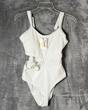 🆕 Jessica Simpson Women’s  Solids Cutout One-Piece Swimsuit, White, Size Medium