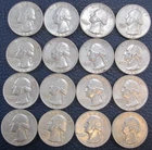 1964 D Washington Quarter 90% Silver - Lot Of 16 Condition Varies e