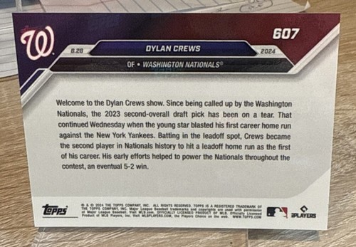 Dylan Crews Call-Up Rookie Card 2024 Topps Now #607 Washington Nationals - Picture 2 of 2