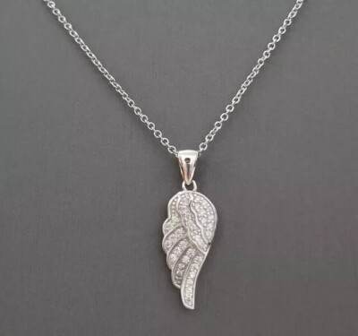 1CT Lab Created Diamond Angel Wings Pendant Necklace 18'' 14K White Gold Plated