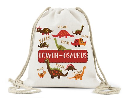 personalised dinosaur drawstring bag