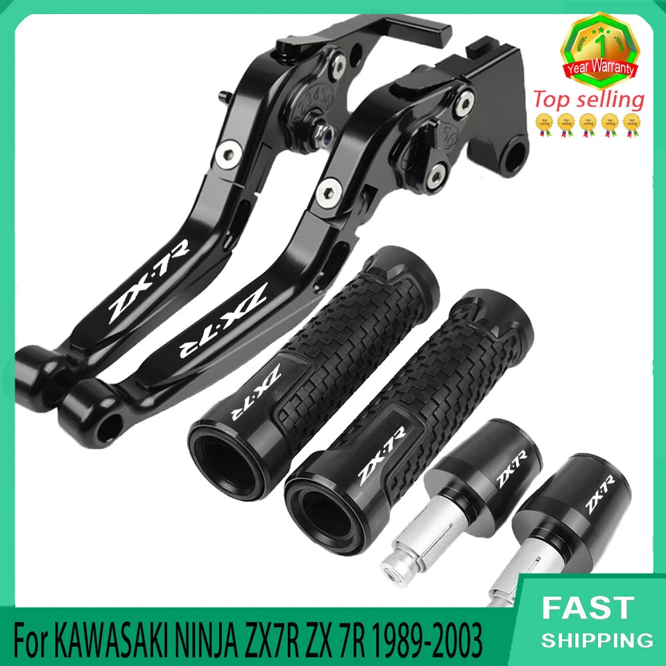 NEW 1989-2003 For KAWASAKI NINJA ZX7R Brake Clutch Levers Handlebar Grips Set Foto 3 de 4