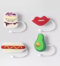 4pk Donut/Avo/Hot Dog/Lips Straw Covers Room Essentials Silicone Straw Toppers